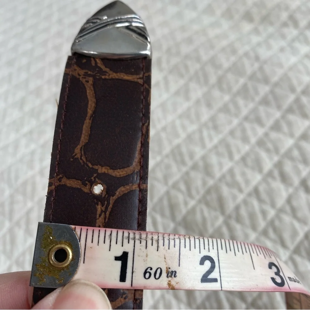 VTG Western Cowgirl Brown Leather Belt Silver Buckle Tip Cowgirl 29-33” Waist